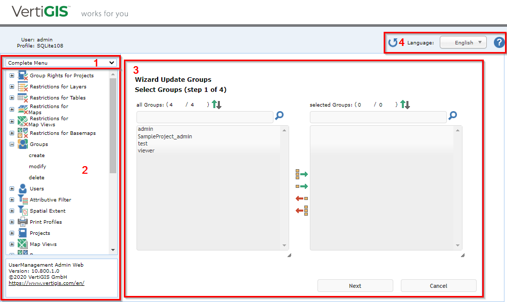 UserManagement Admin Web user interface