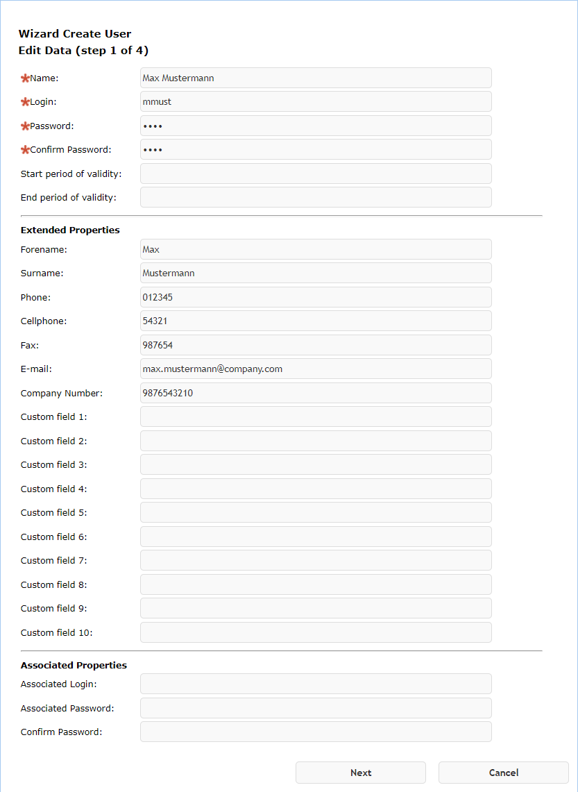 create user - step 1