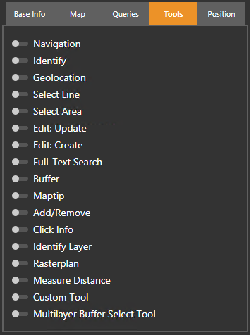 WebOffice map widget Testcontainer - Werkzeuge