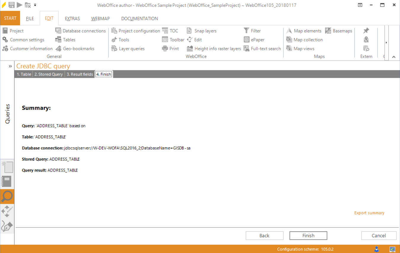 Wizard "Create table query" - summary Wizard "Create table query" - summary