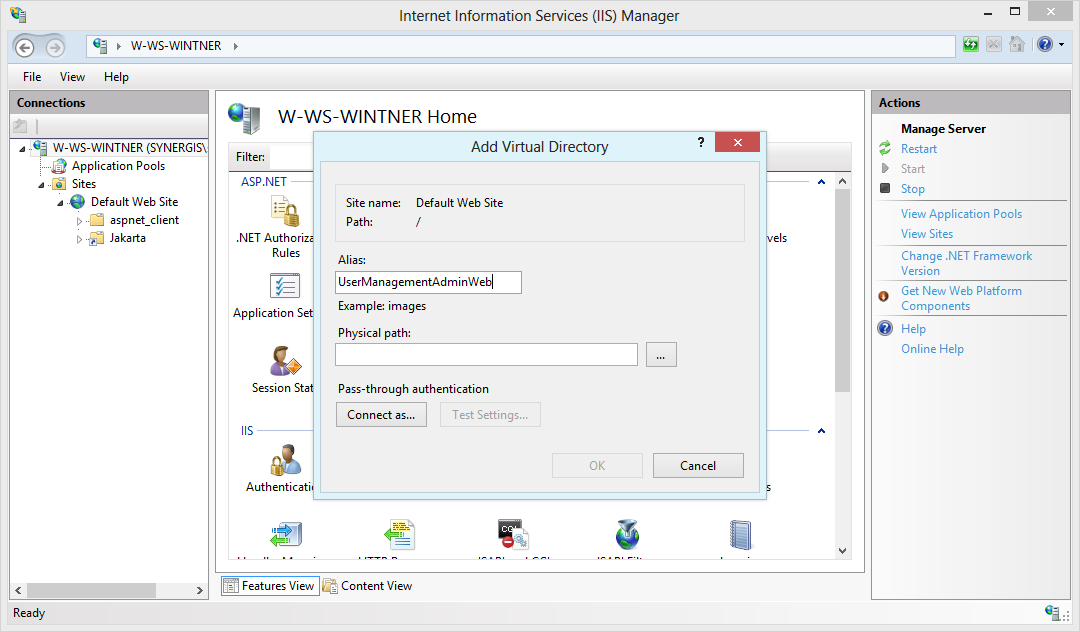 Set an alias for the virtual directory