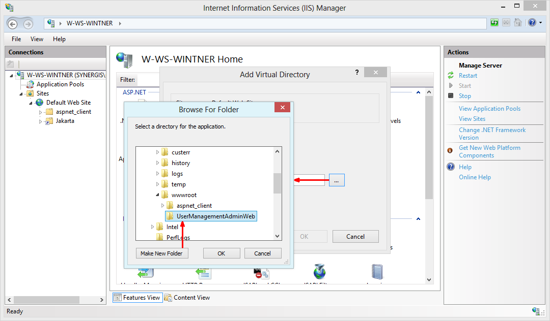 Set directory to the UserManagementAdminWeb files