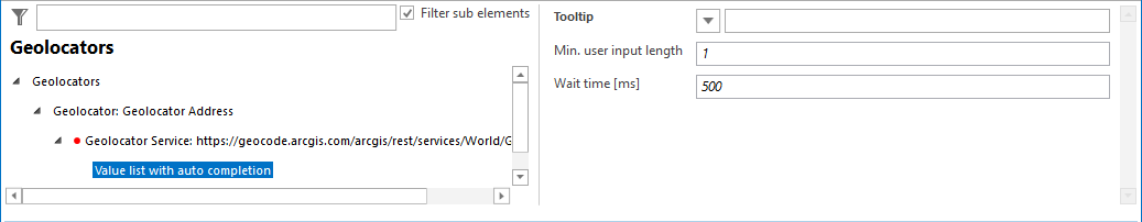 Geolocator Service - Value list with auto completion