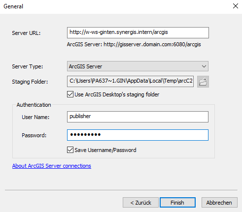 ArcGIS Server connection properties ArcGIS Server connection properties