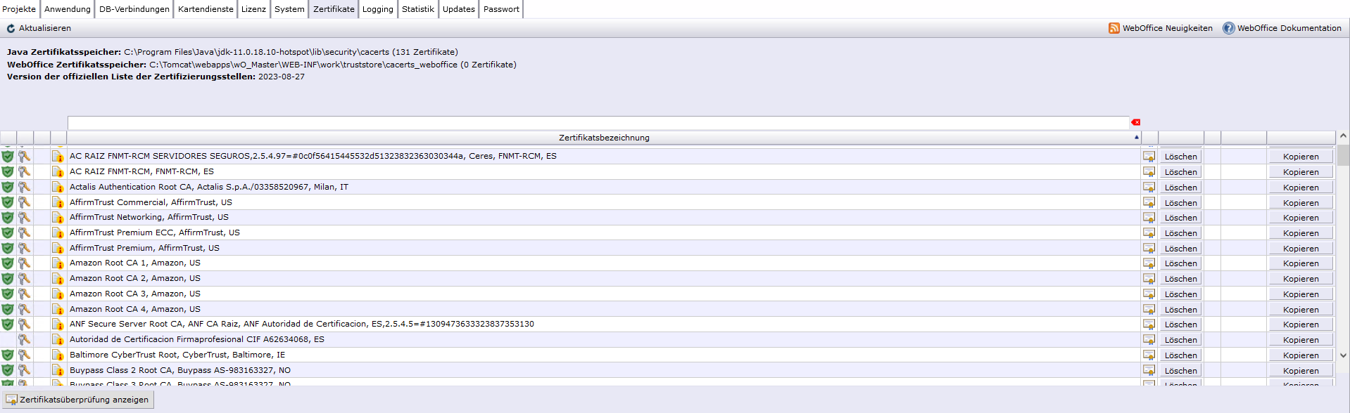"Certificates" tab in SynAdmin "Certificates" tab in SynAdmin
