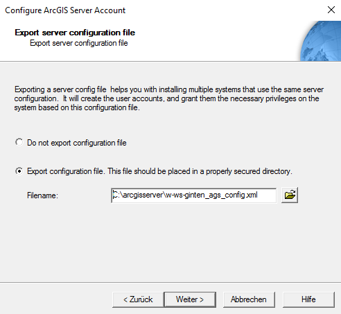 Export a server configuration file Export a server configuration file