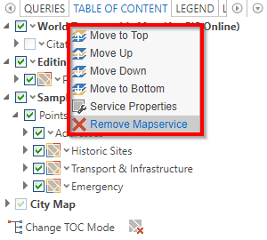 Context menu of an ArcGIS Online service in the WebOffice core client Context menu of an ArcGIS Online service in the WebOffice core client