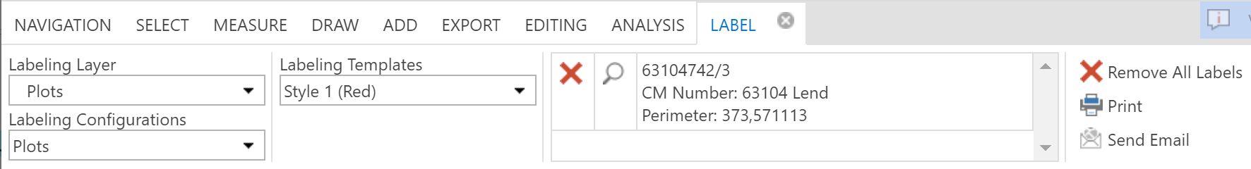 "Label Feature" tool menu in the WebOffice core client "Label Feature" tool menu in the WebOffice core client