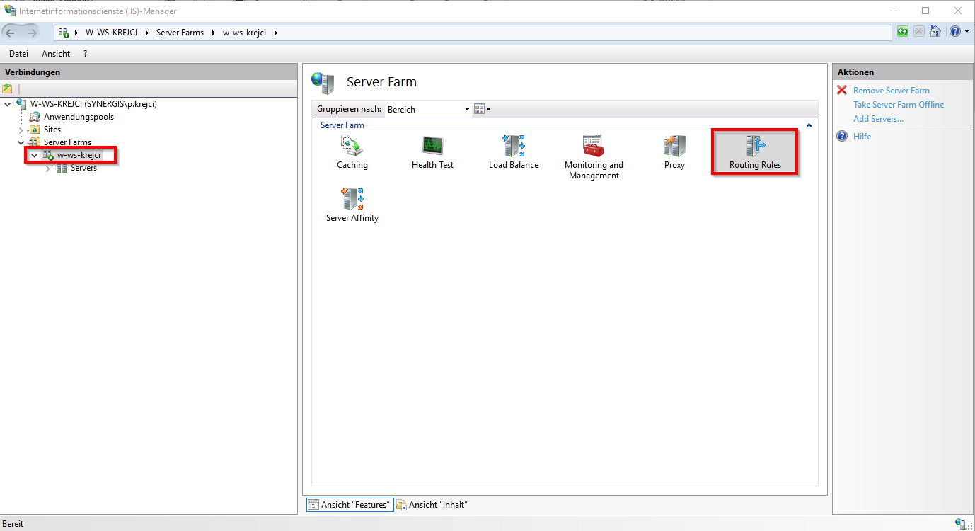 Routing rules within the server farm Routing rules within the server farm
