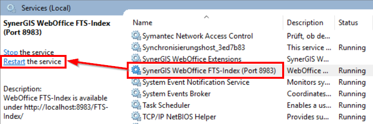 Restart FTS-Index service Restart FTS-Index service