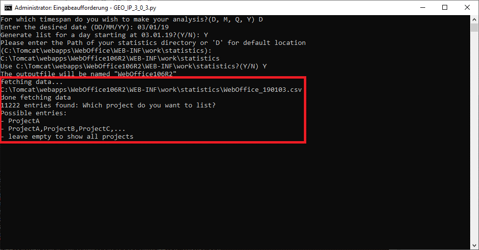 Reading of the statistic data Reading of the statistic data