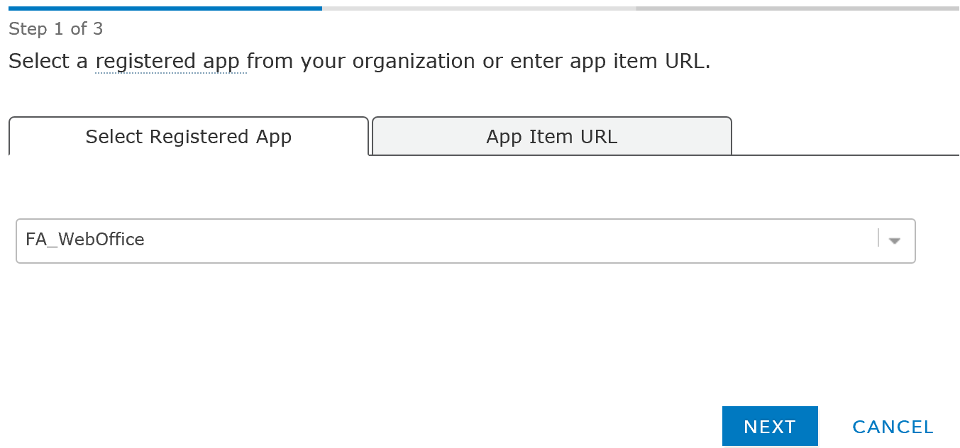 Selection of your registered app Selection of your registered app