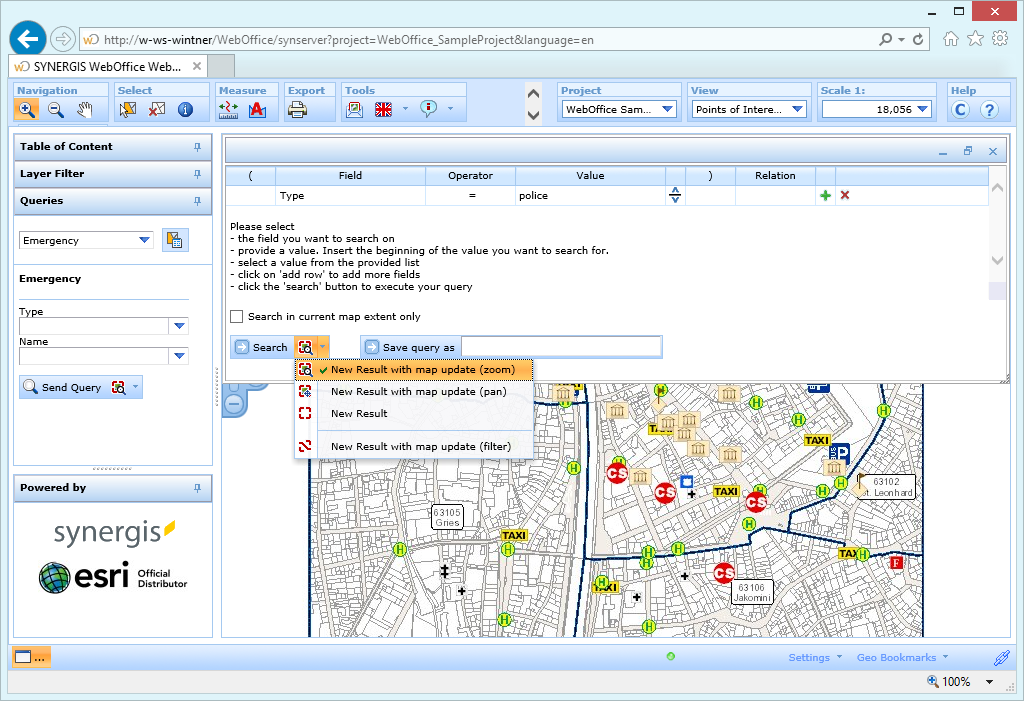 Select one out of four search types in the query builder of the WebOffice html client Select one out of four search types in the query builder of the WebOffice html client