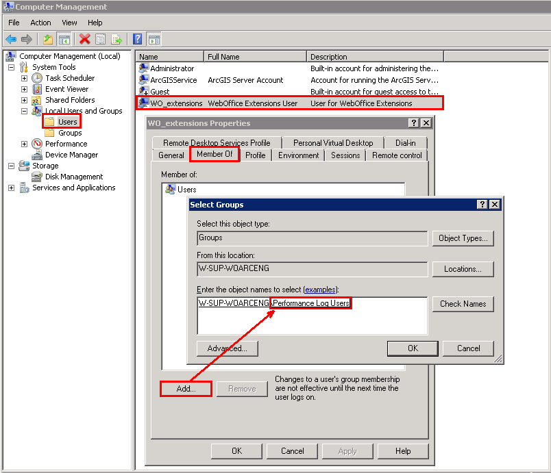 Windows Computer Management - Extension user must be added to the "Performance Log Users" group Windows Computer Management - Extension user must be added to the "Performance Log Users" group
