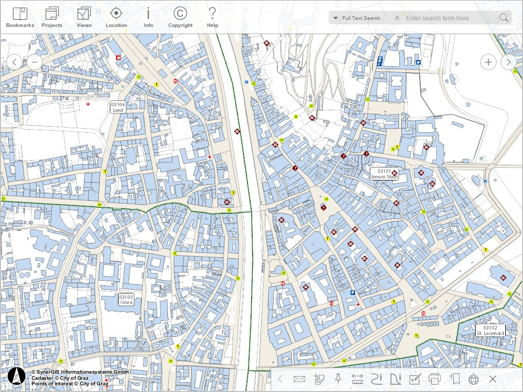 Navigation buttons in the top of the map in the WebOffice mobile client - tablet mode Navigation buttons in the top of the map in the WebOffice mobile client - tablet mode