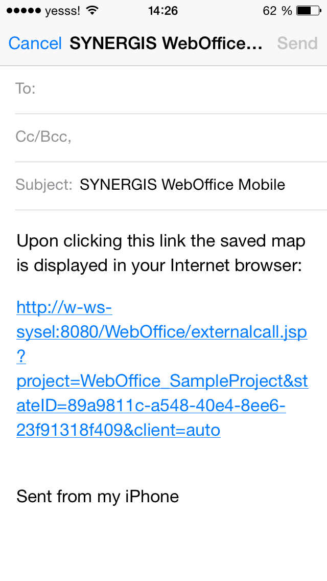 Email of the default mail client - including the link to the current WebOffice project Email of the default mail client - including the link to the current WebOffice project
