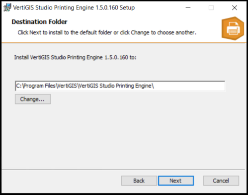Installation directory of VertiGIS Printing Installation directory of VertiGIS Printing