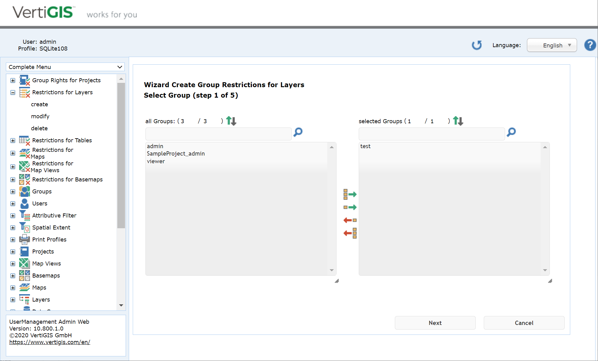 Create group restrictions for layers - step 1 select group Create group restrictions for layers - step 1 select group