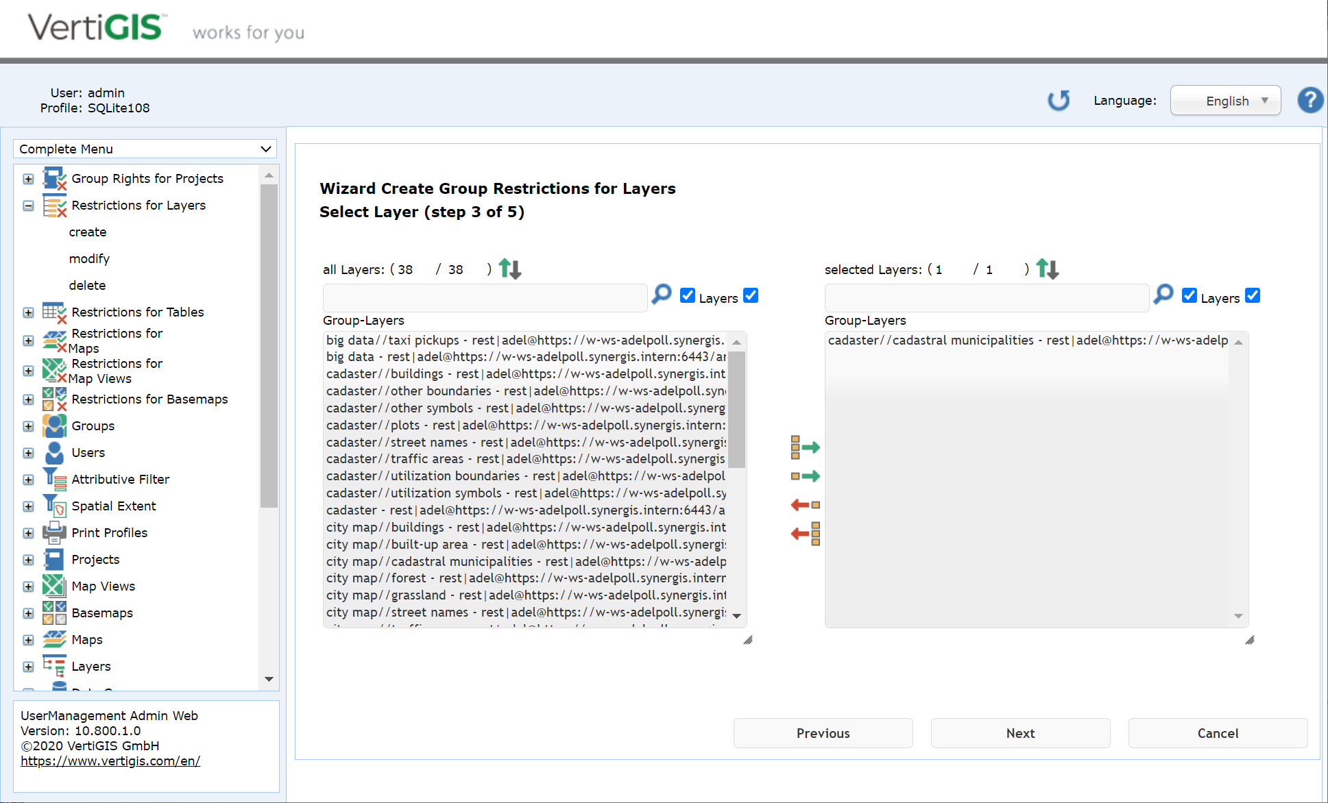 Create group restrictions for layers - step 3 select layer Create group restrictions for layers - step 3 select layer