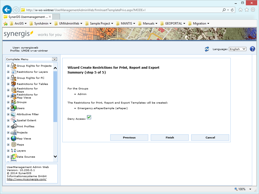 Create restrictions for print, report and export - step 5 Create restrictions for print, report and export - step 5