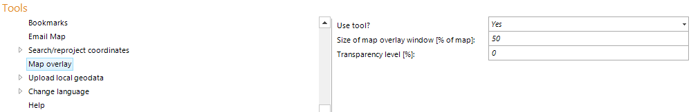 Map Overlay tool configuration Map Overlay tool configuration