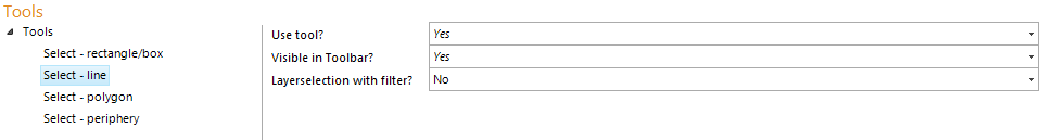 Select Line tool configuration Select Line tool configuration