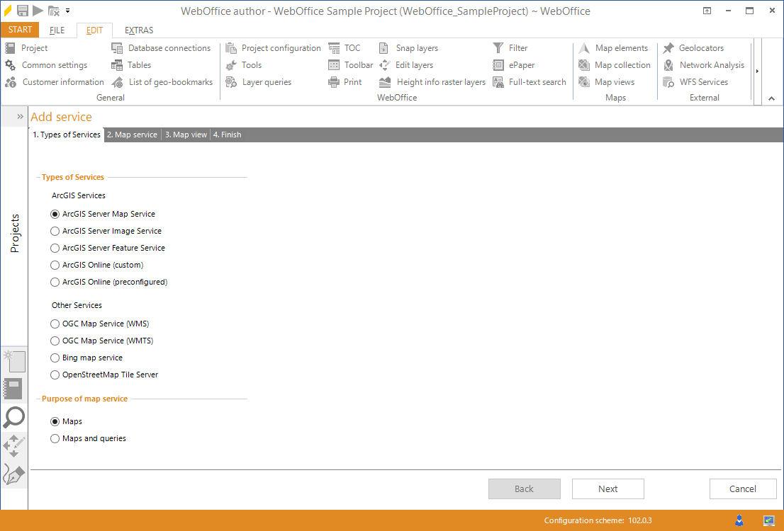 Wizard "Add service" - choose the type of service and its purpose Wizard "Add service" - choose the type of service and its purpose