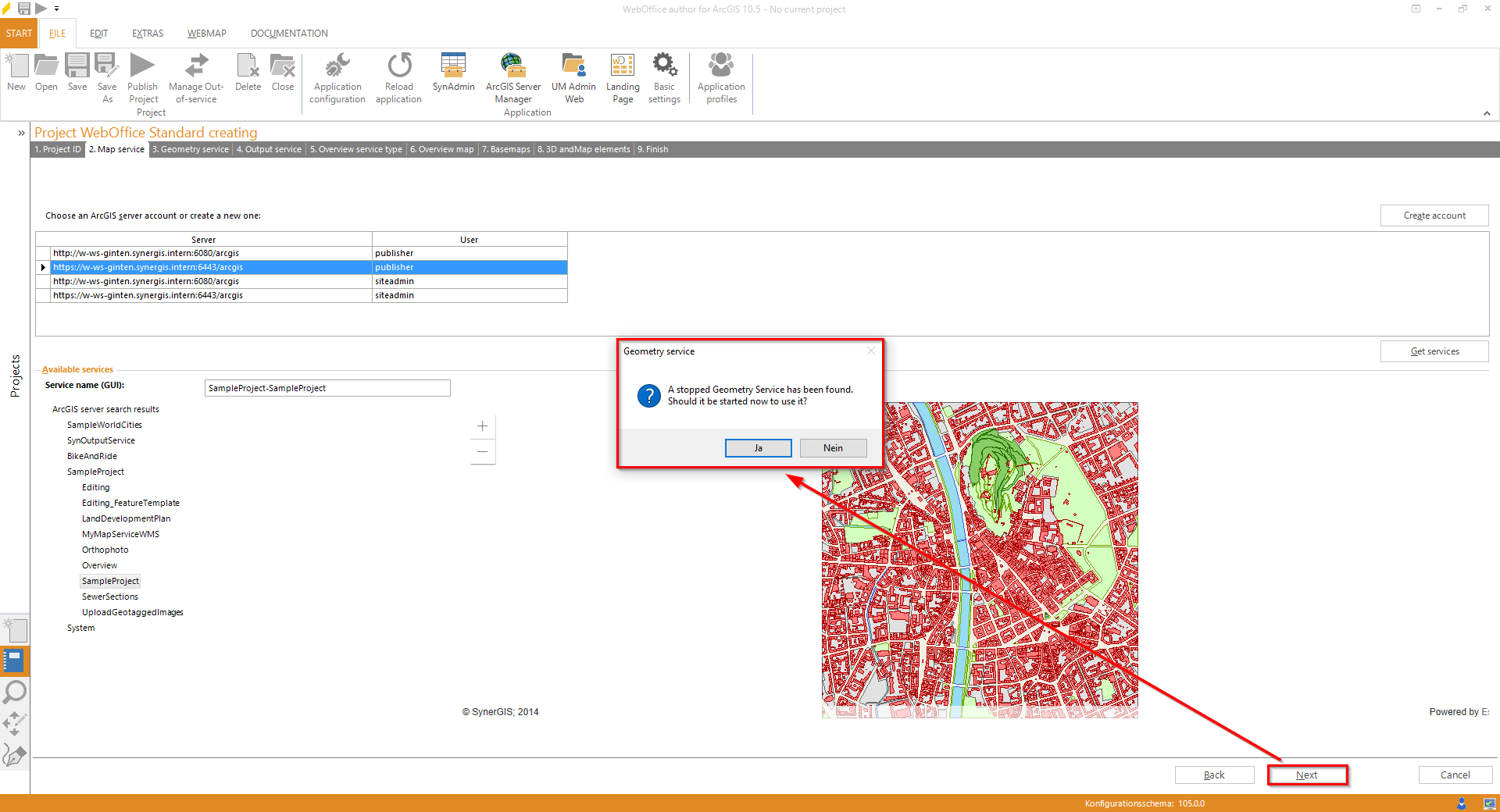 "Create Project" Wizard - Use Stopped Geometry Service "Create Project" Wizard - Use Stopped Geometry Service