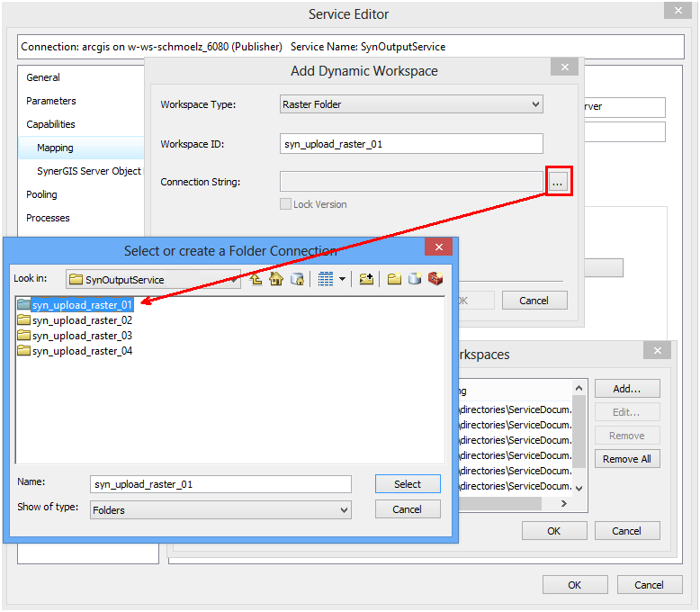 Add dynamic workspace - select the raster folder Add dynamic workspace - select the raster folder