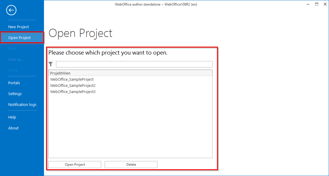 WebOffice author standalone - load the project configuration WebOffice author standalone - load the project configuration