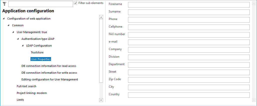 User properties configuration User properties configuration