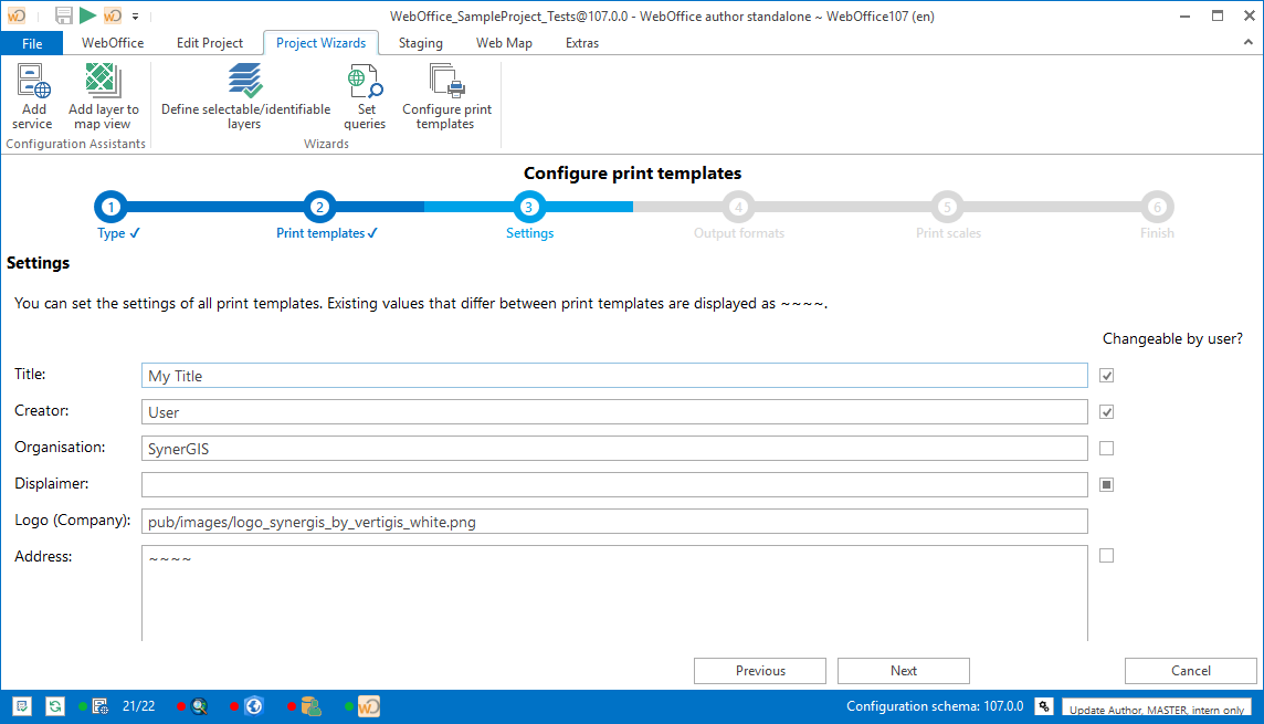 Settings of the print templates Settings of the print templates