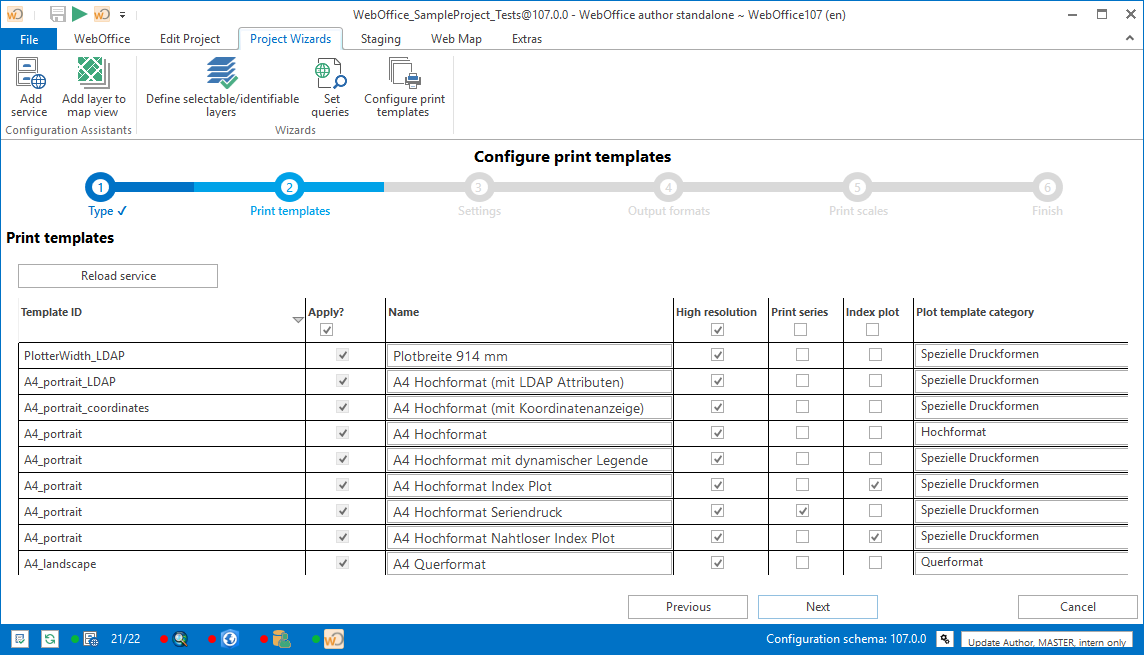 Choosing the print templates Choosing the print templates