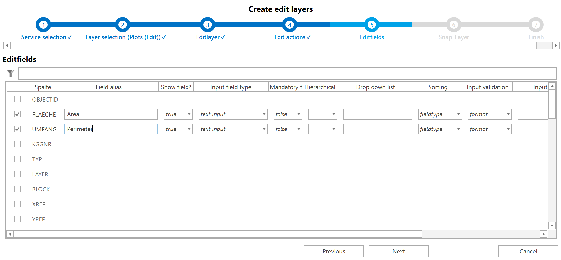 Wizard "Create edit layers" - Step 5 Wizard "Create edit layers" - Step 5