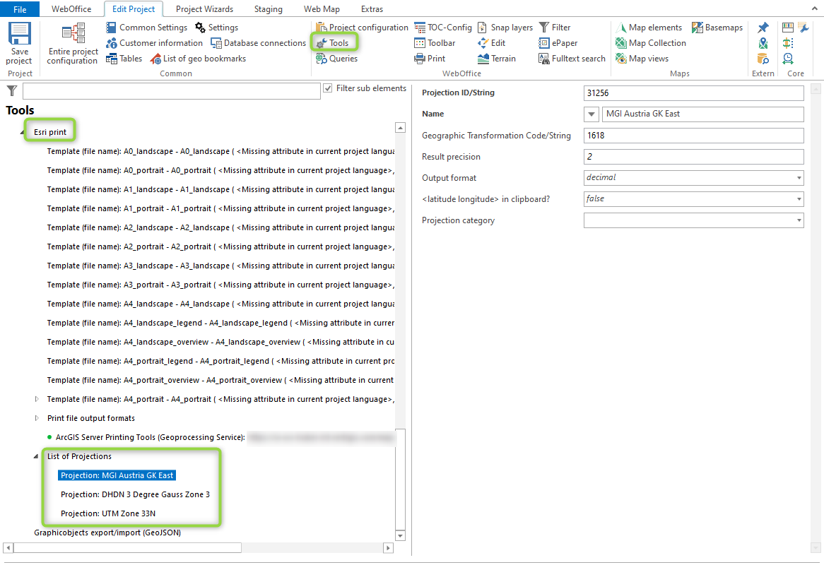 Configuration of a projection in the list of projections Configuration of a projection in the list of projections