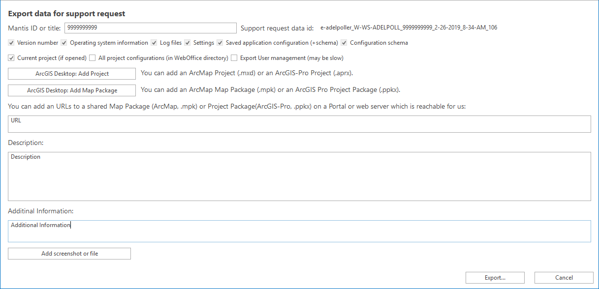 Export data for support request Export data for support request