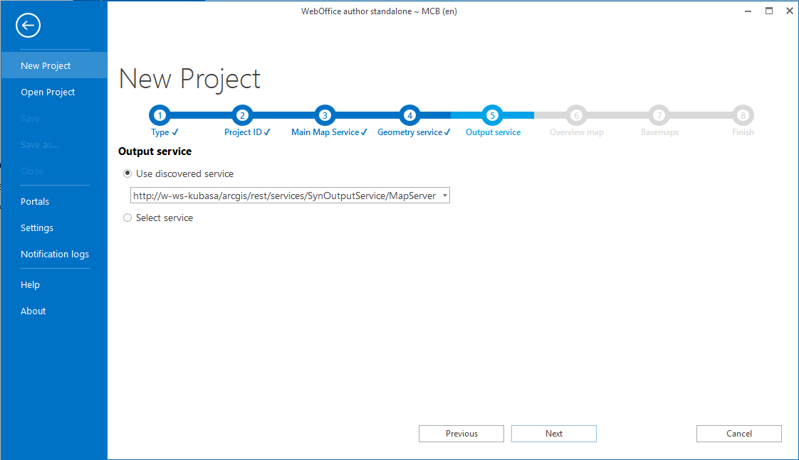 Create New Project: Output service - Use discovered output service Create New Project: Output service - Use discovered output service