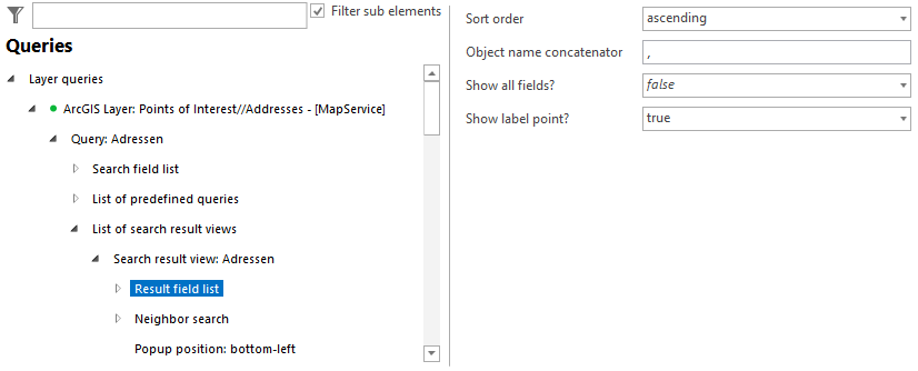 Result field list configuration Result field list configuration