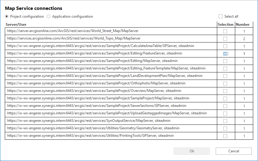 Map service connections dialog Map service connections dialog