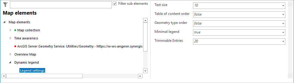 Legend settings configuration in the map elements Legend settings configuration in the map elements