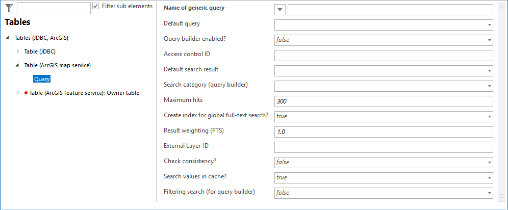 Table query configuration (ArcGIS Map Service) Table query configuration (ArcGIS Map Service)
