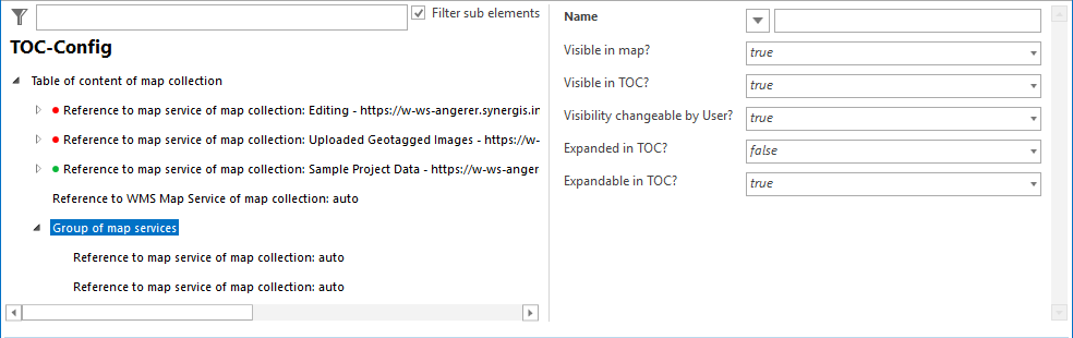 Group of map services of map collection properties Group of map services of map collection properties