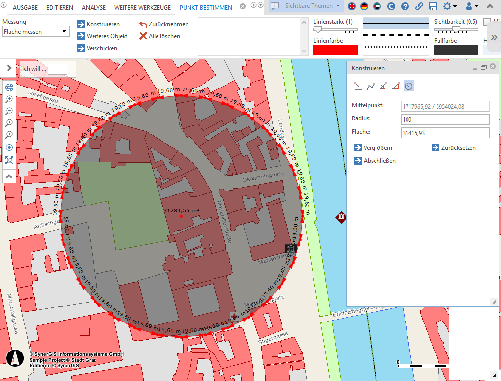 Messen eines Kreises mit Punktfang im WebOffice core client