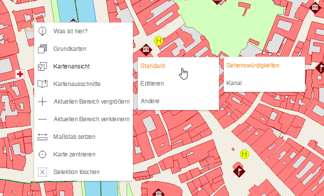 Kartenansichten vom Kontextmenü Kartenansichten vom Kontextmenü