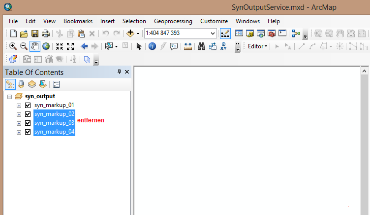 File-Geodatabases syn_markup_02, syn_markup_03 und syn_markup_04 in SynOutputService.mxd entfernen File-Geodatabases syn_markup_02, syn_markup_03 und syn_markup_04 in SynOutputService.mxd entfernen