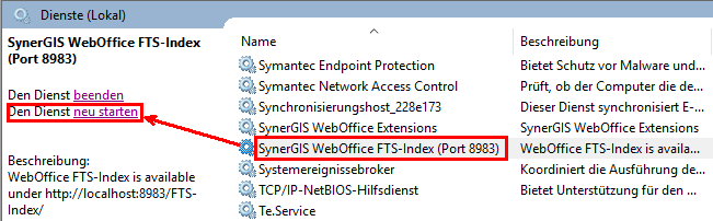 FTS-Index Dienst neu starten FTS-Index Dienst neu starten