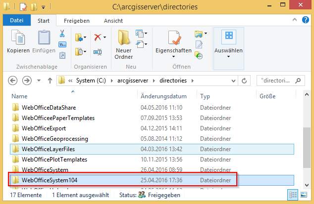Hinzufügen eines weiteren WebOffice System Ordner im ArcGIS Server Verzeichnis Hinzufügen eines weiteren WebOffice System Ordner im ArcGIS Server Verzeichnis