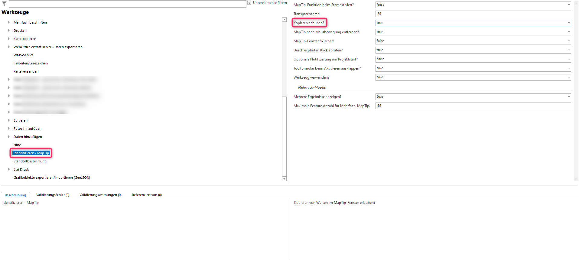 Einstellungen im WebOffice author um das Selektieren und Kopieren von Feldwerten des WebOffice map widget Maptips zu ermöglichen Einstellungen im WebOffice author um das Selektieren und Kopieren von Feldwerten des WebOffice map widget Maptips zu ermöglichen