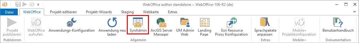 Öffnen der WebOffice 10.9 R4 Administrationsseite von WebOffice author standalone