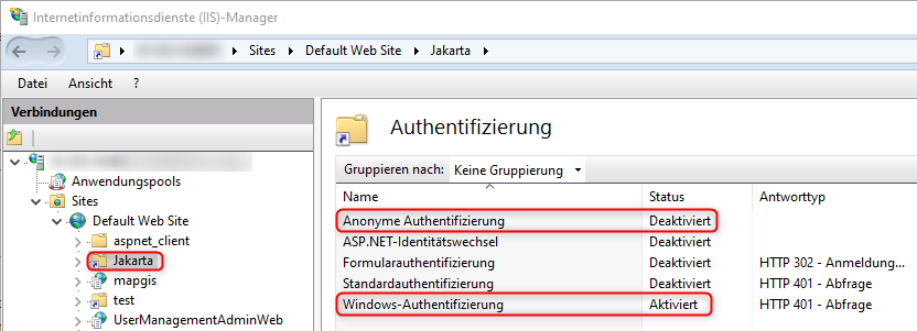 Authentifizierung des Jakarta Verzeichnisses im MS IIS Manager Authentifizierung des Jakarta Verzeichnisses im MS IIS Manager